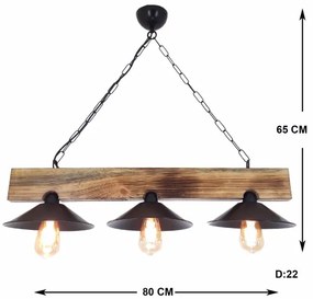 Lustră suspendată pe cablu HEPSI 3xE27/40W/230V, molid/nuc