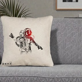 Perna Decorativa Astronaut Rock Sketching, 40x40 cm, Bej Canapea, Husa Detasabila, Perna Inclusa, BEKZ®