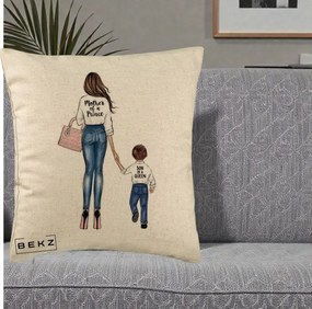 Cadou pentru Mama - Perna Personalizata, Model Mother of a Prince, 40x40 cm, Bej, Husa Detasabila, Perna Inclusa, BEKZ®