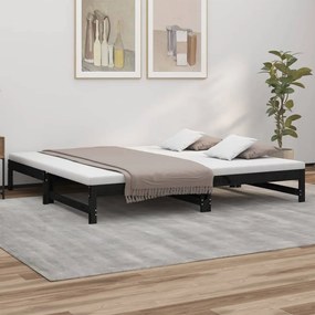 vidaXL Pat de zi extensibil, negru, 2x(100x200) cm, lemn masiv de pin
