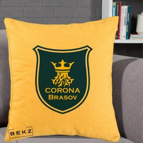 Perna Personalizata Corona Brasov Fotbal, 40x40 cm, Galben, Husa Detasabila, Perna Inclusa, BEKZ®