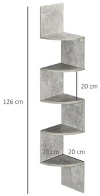 HOMCOM Raft de Colț de Perete în Formă Zigzag 20L x 20l x 126Î cm 5 Nivele Lemn Gri | Aosom Romania