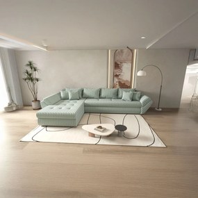 Colțar extensibil dumonde cu ladă de depozitare si sezut confortabil din spuma high-density, Loana XL Ambience Mint 335x185 cm