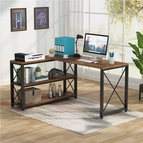 Birou Oscar, culoare nuc si negru, 135+110x75 cm