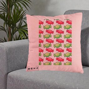 Perna Decorativa Bomboane Craciun Pattern, 40x40 cm, Roz, Husa Detasabila, Perna Inclusa, BEKZ®