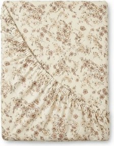Cearșaf de pat din bumbac cu elastic Kvalitex Flori, bej, 100 x 200 cm, 100 x 200 cm