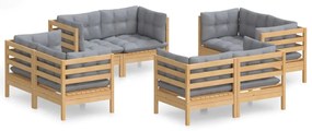 3096057 vidaXL Set mobilier de grădină cu perne, 8 piese, gri, lemn de pin