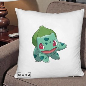 Perna Personalizata Bulbasaur Pokemon, 40x40 cm, Alb Pufos, Husa Detasabila, Perna Inclusa, BEKZ®