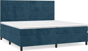 vidaXL Pat box spring cu saltea, albastru închis, 200x200 cm, catifea