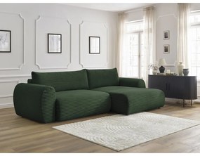 Colțar verde închis extensibil cu tapițerie din catifea reiată (cu colț pe partea dreaptă) Lucien – Bobochic Paris