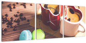 Tablou cu cafea și macarooni (cu ceas) (90x30 cm)