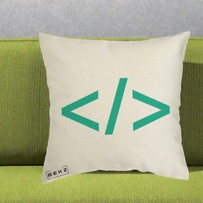 Perna Personalizata Cod HTML Turcoaz, 40x40 cm, Ecru, Husa Detasabila, Perna Inclusa, BEKZ®