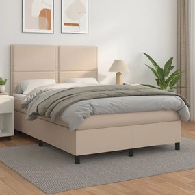 3142784 vidaXL Pat box spring cu saltea, cappuccino, 140x190cm piele ecologică