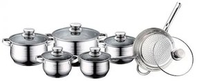 Set oale si tigaie din inox cu capace, 12 piese, rezistente, practice, Royalty Line RL 1231