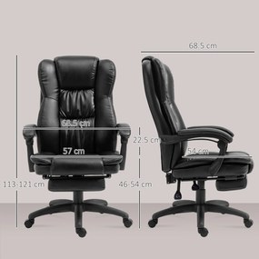 Vinsetto Scaun Birou cu Masaj, Înclinare, Piele Artificială, Negru, 68.5x68.5x119-127cm, Confort Sporit | Aosom Romania