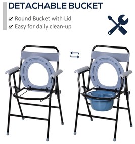 HOMCOM Scaun Toaletă Pliabil cu Găleată Detașabilă pentru Vârstnici și Persoane cu Dizabilități, Scaun WC, 52x50x75 cm, Negru | Aosom Romania