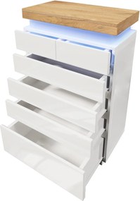 Comodă cu 6 sertare, iluminare LED, spațiu mare de depozitare, 73x39x115 cm, Alb