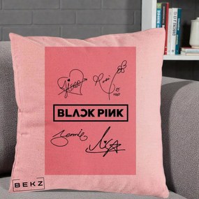 Perna Personalizata K-pop BLACKPINK Semnaturi Roz, 40x40 cm, Roz, Husa Detasabila, Perna Inclusa, BEKZ®