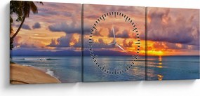 Tablou - Apus de soare la plajâ (cu ceas) (90x30 cm)