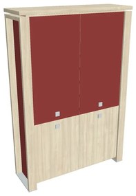 Dulap înalt Verno+ S 140 x 46 x 210 cm, uși combinate, salcâm / roșu