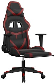 Scaun de gaming masaj suport picioare negru rosu vin piele eco 1, black and wine red, Cu suport de picioare