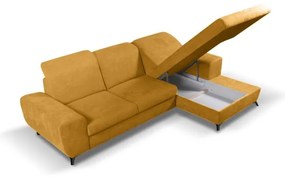 Colțar tapițat ALTA, extensibil, cu spațiu de depozitare, configurație în L, pe partea dreaptă, galben