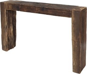 Consolă hol rustică din lemn reciclat, natur, îngustă, cu blat gros și picioare masive, piesă unicat, 76 x 122 x 26 cm, „Grimaud”
