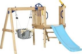 AIYAPLAY Leagăn şi Tobogan Exterior din Lemn cu Volan Telescop pentru Copii 18-48 Luni Lemn Natural | Aosom Romania