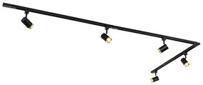 Sistem de șine monofazate cu 5 spoturi negru cu inel auriu - Jeana