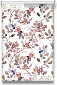 Roletă textilă Floral 8007 albă cu model frunze și flori în nuanțe maro și roz