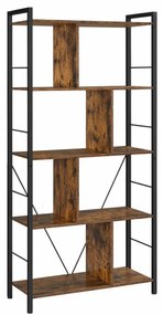 Biblioteca Living, Maro Rustic / Negru, PAL / Metal, 5 Rafturi