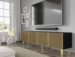 Masă TV F 4D 200 Rowanna (Negru + Stejar artisan + Auriu). 1125081