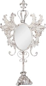 Oglinda alba, de masa, din metal, cu aspect vintage, 37x14x68 cm