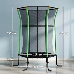 HOMCOM Trambulină Elastică pentru Copii 3-10 Ani cu Intrare cu Fermoar și Bare Căptușite, Ø163.5x190 cm, Verde | Aosom Romania