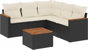 vidaXL Set mobilier de grădină cu perne, 6 piese, negru, poliratan