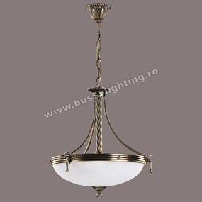 Suspensie Omega cu Diam 43 cm, Desing Clasic, Finisaj Bronz Antic, Abajur Alb - Bussy Lighting 3035-52-02B