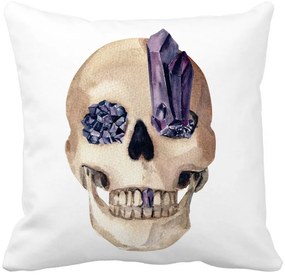 Perna Decorativa cu motiv Craniu de Halloween, 1, 40x40 cm, Alba, Mata, Husa Detasabila, Burduf