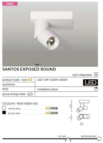Spot LED aplicat directionabil design modern Santos Round negru ZZ AZ3509