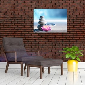 Tablou cu nisip, crin și pietrele spa (70x50 cm)