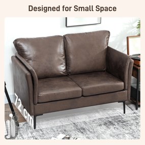 HOMCOM Canapea cu 2 Locuri Îmbunătățită în Țesătură cu Efect de Piele Respirabilă cu Brațe Înalte Curbe și Perne, Canapea Compactă Modernă pentru Sufragerie, Sală de Ședere și Studiu, 137x72x88 cm, Maro Închis | Aosom Romania