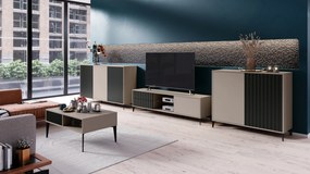 MAZZONI Gold Medal 2024 Comodă RIMINI K-242 Bej Taupe/Negru Mat - O COMODĂ MODERNĂ CU FRONTURI TEXTURATE