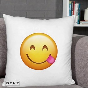 Perna Decorativa Emoji Limba Scoasa, 40x40 cm, Alb Pufos, Husa Detasabila, Perna Inclusa, BEKZ®