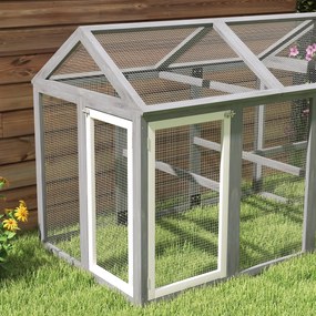 PawHut Incintă pentru găini 1,18 m², parc cu plasă și uși cu închidere, cadru din lemn masiv, 140 x 88,5 x 106 cm, gri | Aosom Romania