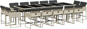 vidaXL Set mobilier de grădină cu perne 15 piese gri deschis poliratan