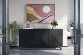 Comoda Asha 167 cm cu sertare și picioare metalice – negru mat