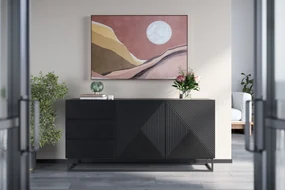 Comoda Asha 167 cm cu sertare și picioare metalice – negru mat