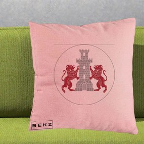 Perna Personalizata Cetatea Turnu Magurele Heraldic, 40x40 cm, Roz, Husa Detasabila, Perna Inclusa, BEKZ®