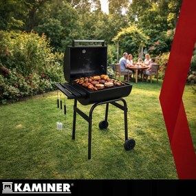 Grătar mare pentru grătar cu cărbuni, cu capac și termometru