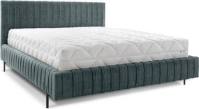 Pat matrimonial petrol tapițat cu spațiu de depozitare cu somieră 140x200 cm Plissa – ELTAP