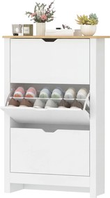 HOMCOM Dulap Slim pentru 18 Pantofi, 3 Sertare cu 2 Rafturi Reglabile Alb | Aosom Romania